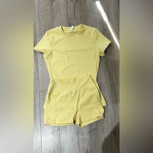 Yellow Active Short Set - Compression Short Sleeve Top & Shorts